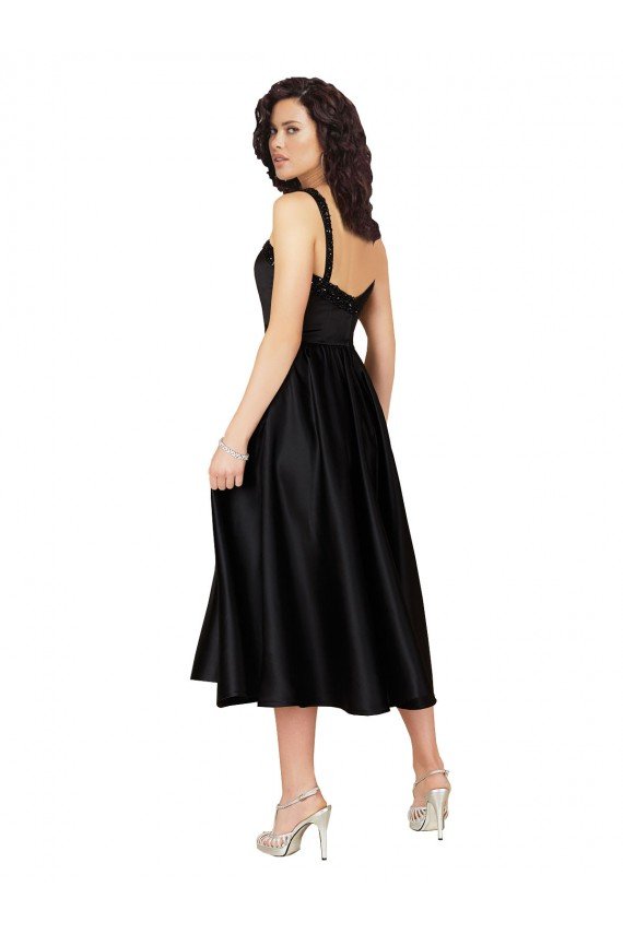 Short Cocktail Length Square Neck Satin Bridesmaid Dress / Prom Dress with Beading Bristol