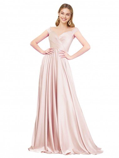 A-Line Off the Shoulder Sweetheart Formal Satin Bridesmaid Dress / Prom Dress Bristol