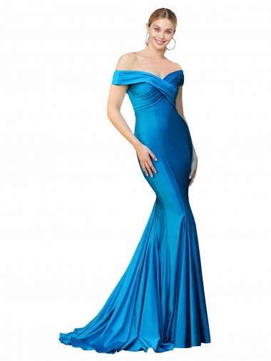 Off the Shoulder Long Chapel Train Formal Satin Bridesmaid Dress / Prom Dress Bristol