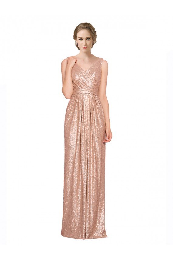 Draped V-Neck Striking Sheath Floor Length Formal Sequin Bridesmaid Dress / Prom Dress Bristol