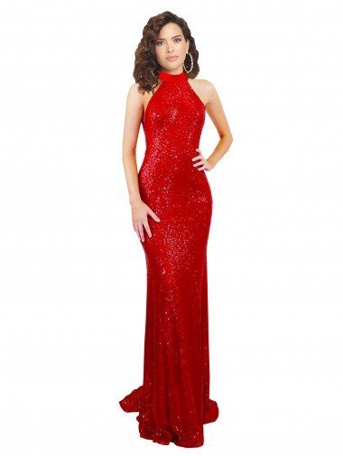 Halter High Neck Mermaid Open Back Formal Sequin Bridesmaid Dress / Prom Dress Bristol