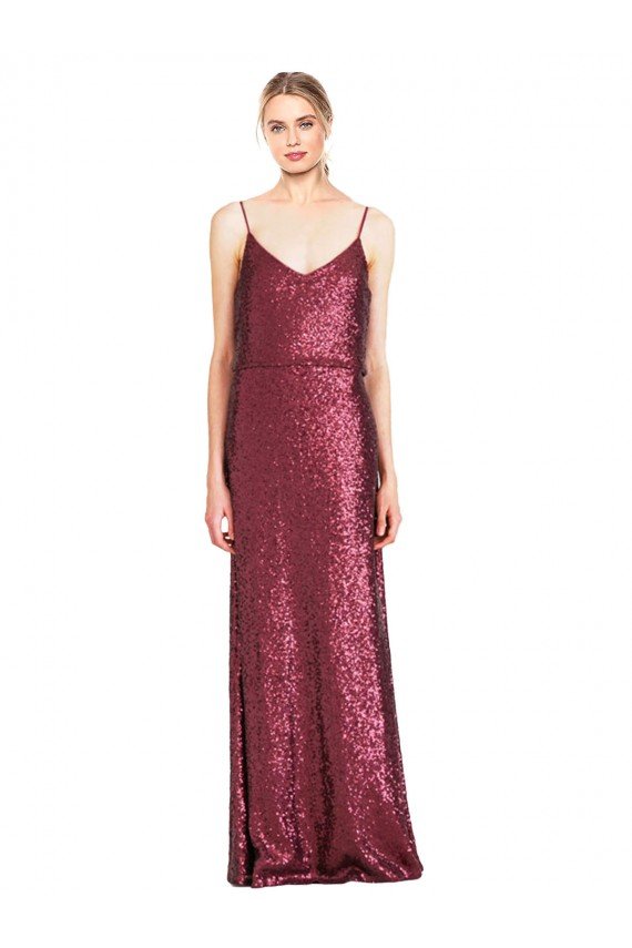 High Neck Halter Long Slim Formal Sequin Bridesmaid Dress / Prom Dress with V-Neck and Blouson Bodice Bristol