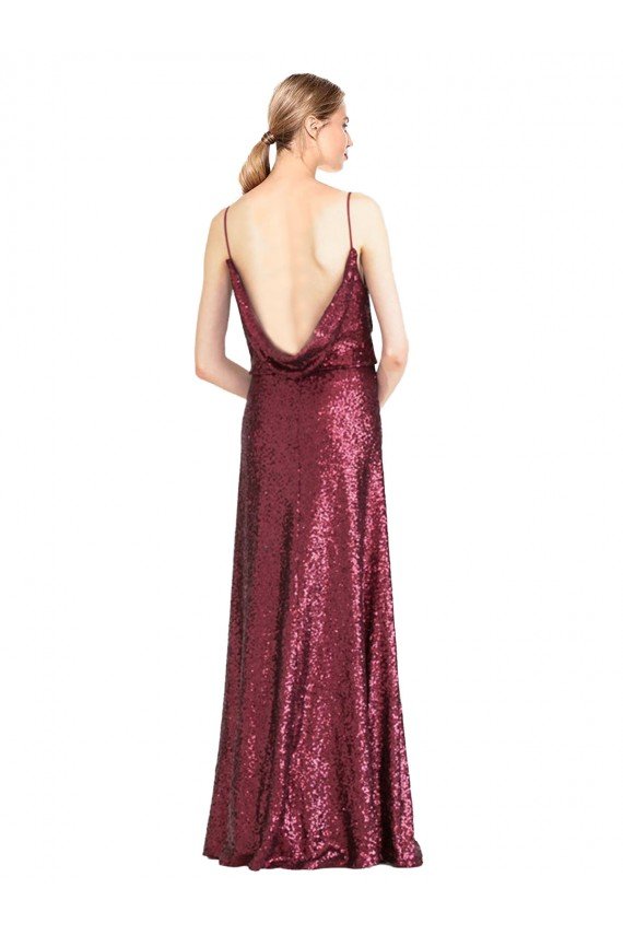 High Neck Halter Long Slim Formal Sequin Bridesmaid Dress / Prom Dress with V-Neck and Blouson Bodice Bristol