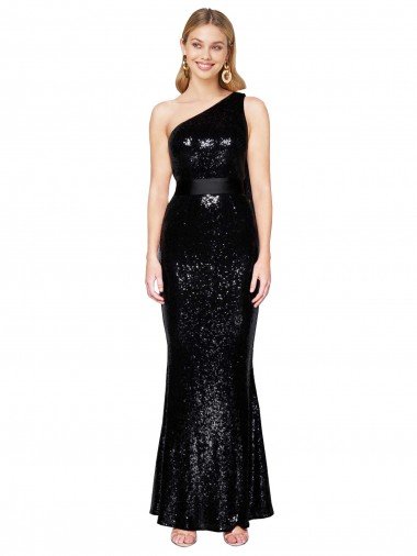 Draped One Shoulder Long Full Length Formal Sequin Bridesmaid Dress / Prom Dress Bristol