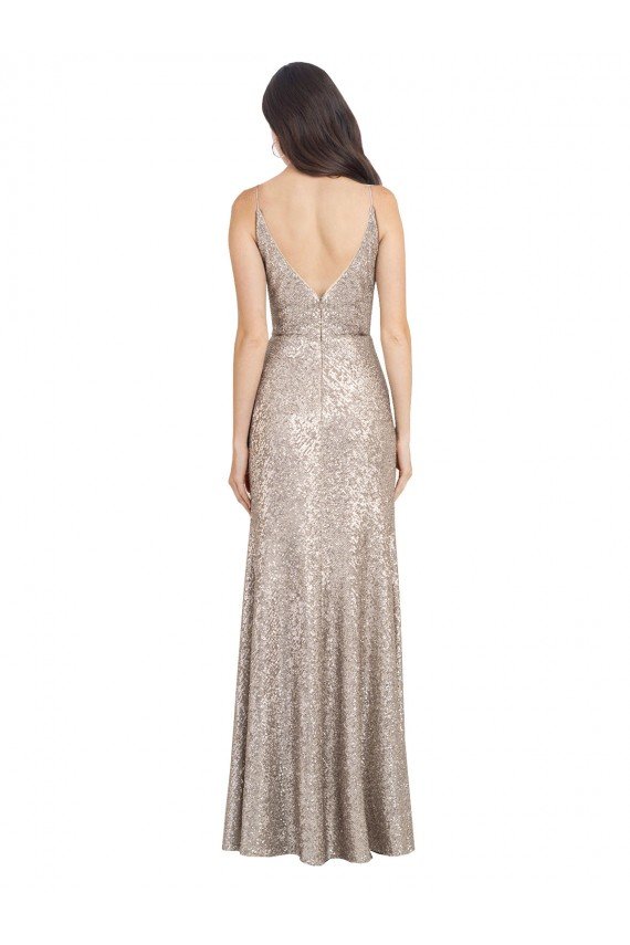 V-Neck Fully Sequin Formal Bridesmaid Dress / Prom Dress with V-Back and Front Slit Bristol