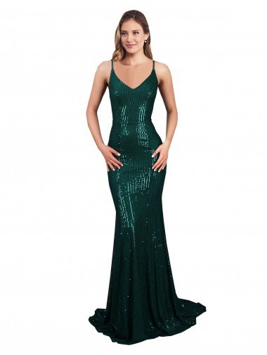 Fishtail Shaped V-Neck Open Back Long Formal Sequin Bridesmaid Dress / Prom Dress Bristol