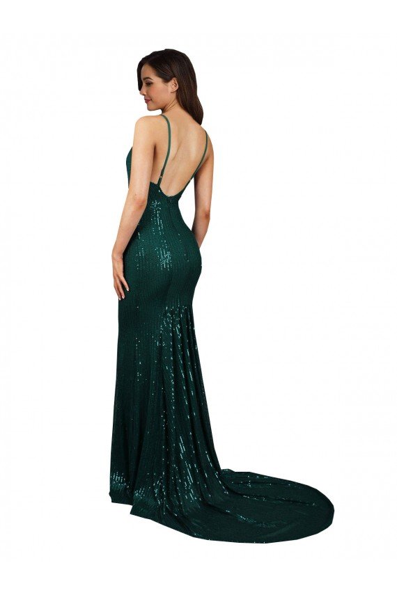 Fishtail Shaped V-Neck Open Back Long Formal Sequin Bridesmaid Dress / Prom Dress Bristol