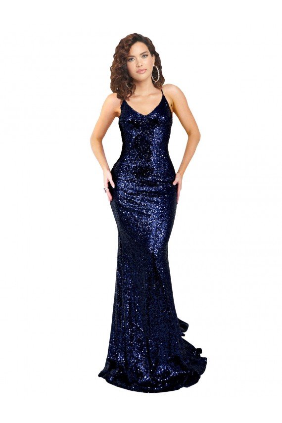 Mermaid V-Neck Low Back Long Formal Sequin Bridesmaid Dress / Prom Dress Bristol