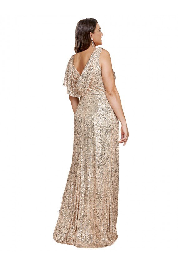 Deep V-Neck Sleeveless Sparkling Formal Sequin Bridesmaid Dress / Prom Dress with Draped Cowl Back Bristol