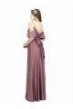 Draped Cold Shoulder Sleeves Long Formal Silky Satin Bridesmaid Dress / Prom Dress with Slit and Tie Back Bristol