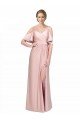 Draped Cold Shoulder Sleeves Long Formal Silky Satin Bridesmaid Dress / Prom Dress with Slit and Tie Back Bristol