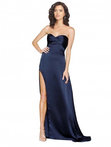 Knotted Sweetheart Formal Silky Satin Bridesmaid Dress / Prom Dress with High Side Split Bristol
