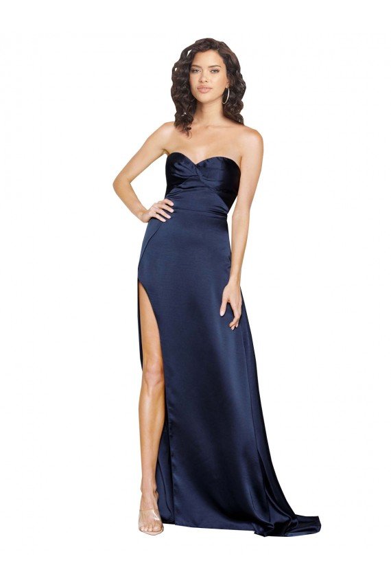 Knotted Sweetheart Formal Silky Satin Bridesmaid Dress / Prom Dress with High Side Split Bristol