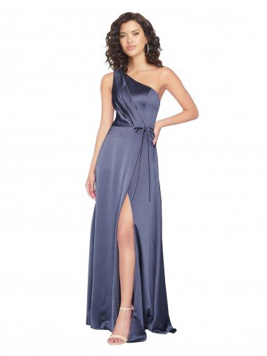 Draped Formal Silky Satin Bridesmaid Dress / Prom Dress with Tied Waist Bristol