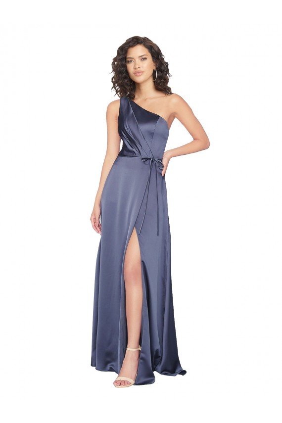 Draped Formal Silky Satin Bridesmaid Dress / Prom Dress with Tied Waist Bristol
