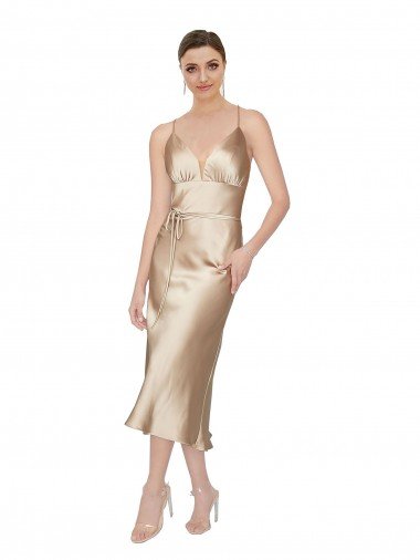 Empire Waist Formal Silky Satin Cocktail Midi Bridesmaid Dress / Prom Dress Bristol