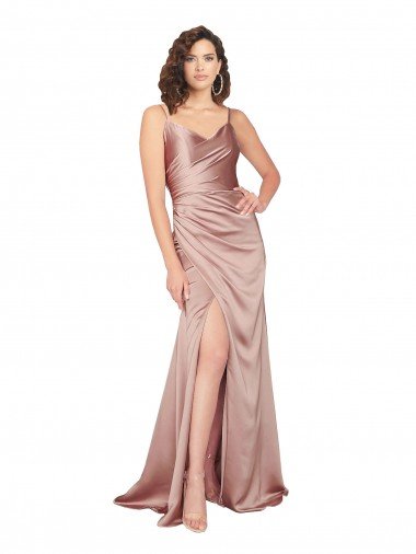 Floor Length Formal Silky Satin Bridesmaid Dress / Prom Dress with Front Skirt Slit Bristol