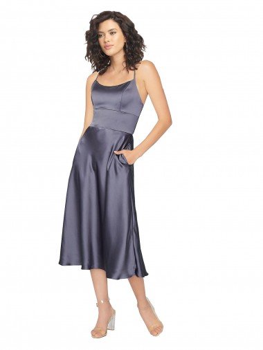Midi Cocktail Length Silky Satin Bridesmaid Dress / Prom Dress with Open Tied Back Bristol