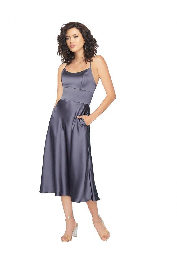 Midi Cocktail Length Silky Satin Bridesmaid Dress / Prom Dress with Open Tied Back Bristol