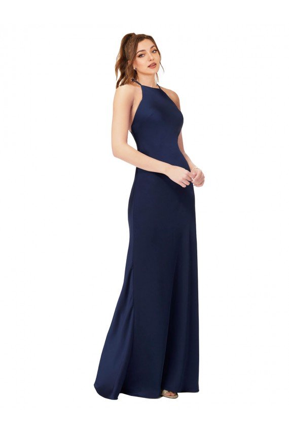 High Neck Satin Bridesmaid Dress / Prom Dress with Strappy Back Bristol