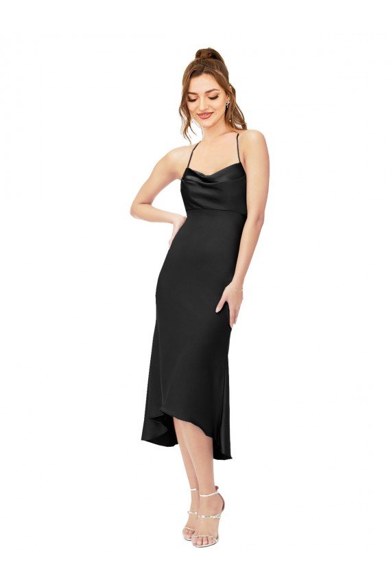High Low Formal Silky Satin Cowl Neck Cocktail Midi Bridesmaid Dress / Prom Dress Bristol