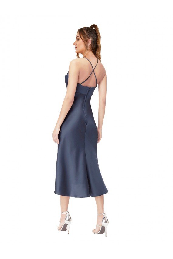 High Low Formal Silky Satin Cowl Neck Cocktail Midi Bridesmaid Dress / Prom Dress Bristol