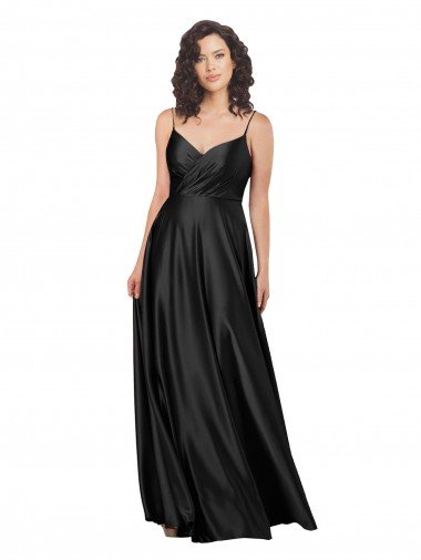 Full Length V-Neckline Formal Silky Satin Bridesmaid Dress / Prom Dress with Full Skirt Bristol