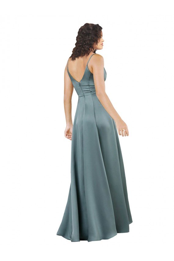 Formal Silky Satin Floor-Length Long Bridesmaid Dress / Prom Dress with V-Neckline Bristol
