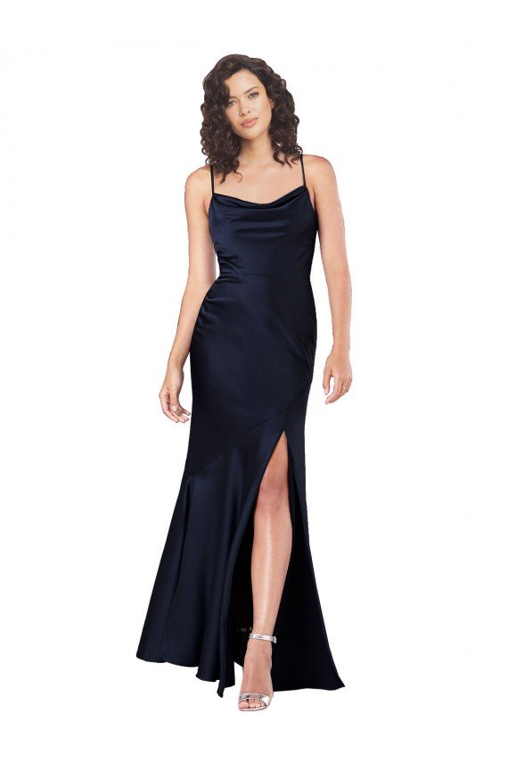 Draped Cowl Neck Formal Silky Satin Bridesmaid Dress / Prom Dress with Skirt Slit Bristol