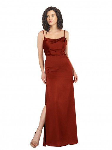 Floor-Length Formal Silky Satin Bridesmaid Dress / Prom Dress with Skirt Slit Bristol