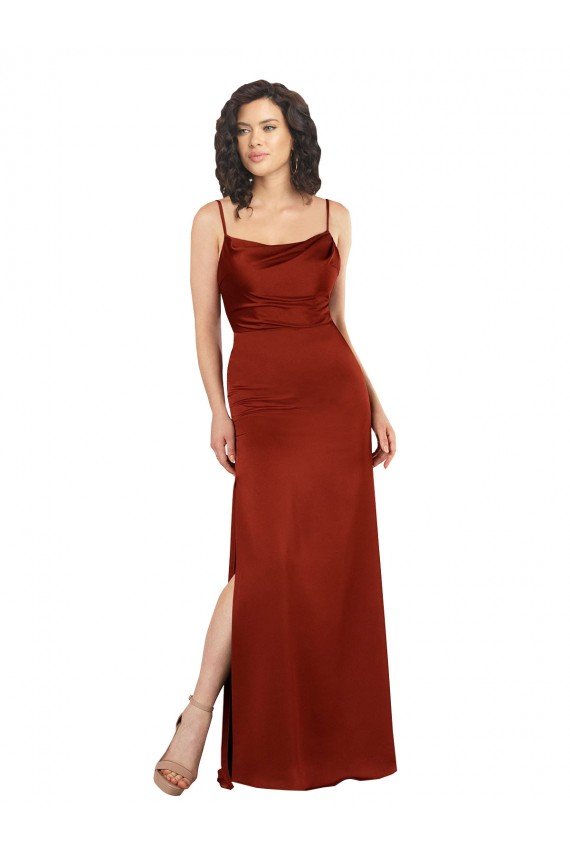 Floor-Length Formal Silky Satin Bridesmaid Dress / Prom Dress with Skirt Slit Bristol
