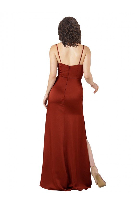 Floor-Length Formal Silky Satin Bridesmaid Dress / Prom Dress with Skirt Slit Bristol