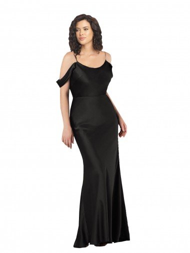 Off the Shoulder Sleeves Formal Silky Satin Bridesmaid Dress / Prom Dress with Skirt Slit Bristol