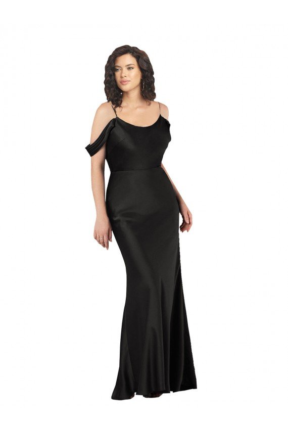 Off the Shoulder Sleeves Formal Silky Satin Bridesmaid Dress / Prom Dress with Skirt Slit Bristol