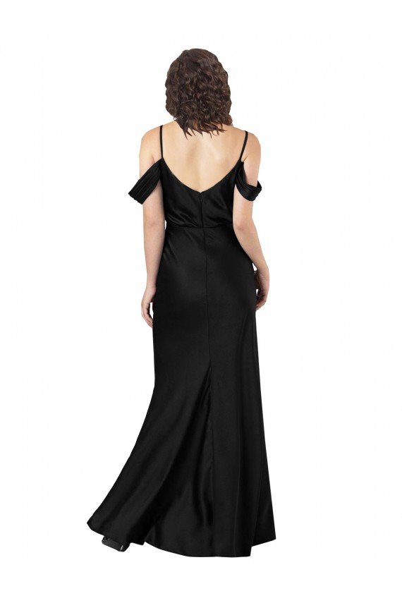Off the Shoulder Sleeves Formal Silky Satin Bridesmaid Dress / Prom Dress with Skirt Slit Bristol
