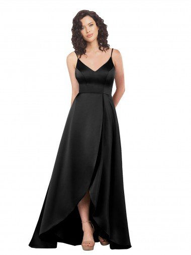 High Low V-Neckline Formal Silky Satin Tulip Bridesmaid Dress / Prom Dress with Wrap Skirt Bristol