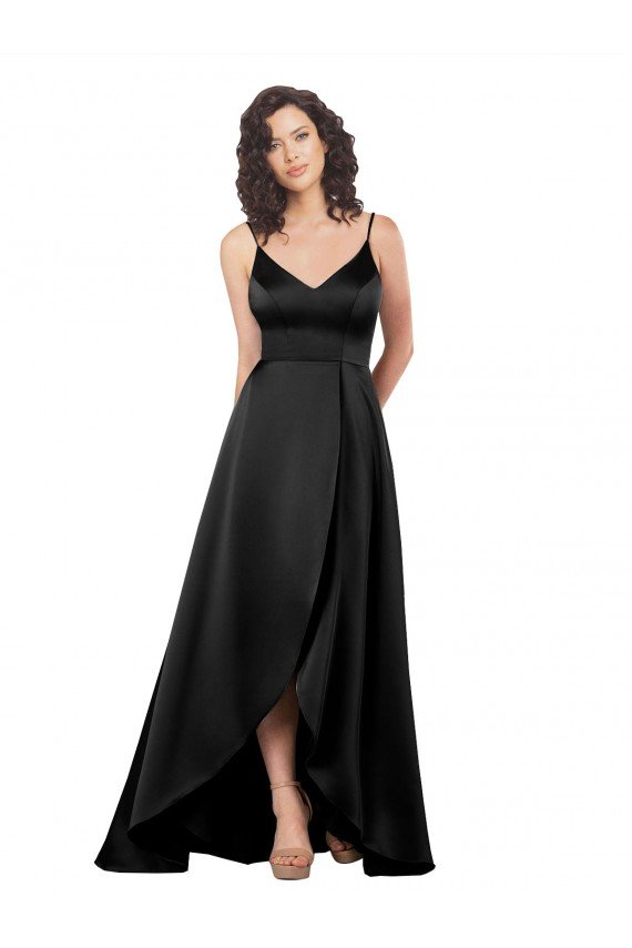 High Low V-Neckline Formal Silky Satin Tulip Bridesmaid Dress / Prom Dress with Wrap Skirt Bristol