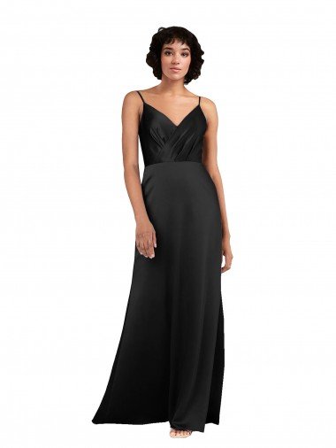 Full Length V-Neckline Formal Silky Satin Bridesmaid Dress / Prom Dress with Spaghetti Straps Bristol