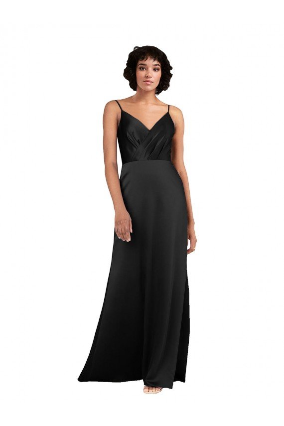 Full Length V-Neckline Formal Silky Satin Bridesmaid Dress / Prom Dress with Spaghetti Straps Bristol