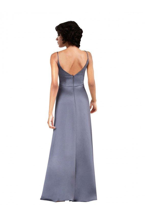 Full Length V-Neckline Formal Silky Satin Bridesmaid Dress / Prom Dress with Spaghetti Straps Bristol