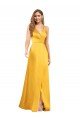 Halter A-Line Formal Silky Satin Bridesmaid Dress / Prom Dress with V-Neckline and Slit Bristol