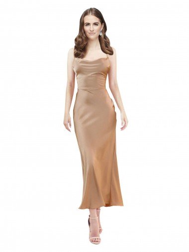 Cowl Neck Formal Silky Satin Midi Length Bridesmaid Dress / Cocktail Prom Dress Low Back Bristol