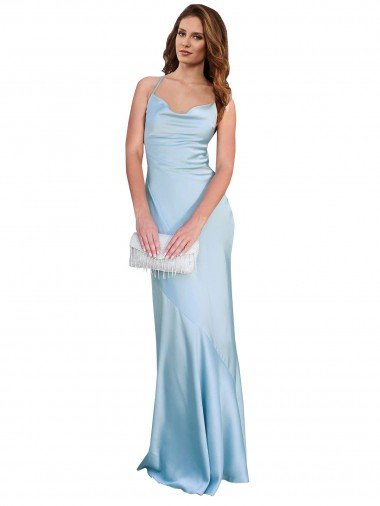 Open Back with Ties Cowl Neck Sheath Formal Silky Satin Long Bridessmaid Dress Bristol