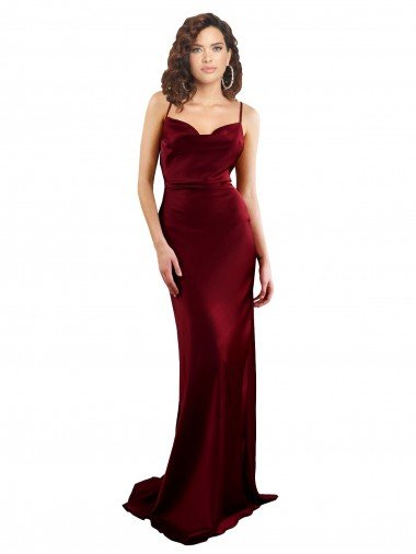 Cowl Neck Long Criss Cross Open Back Formal Silky Satin Bridesmaid Dress / Prom Dress Bristol