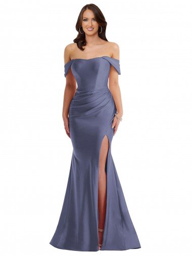 Off the Shoulder Corset Formal Silky Satin Mermaid Bridesmaid Dress / Prom Dress with Side Slit Bristol