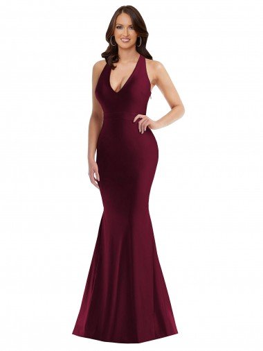 Plunge Neckline Cutout Low Back Formal Silky Satin Mermaid Bridesmaid Dress / Prom Dress Bristol