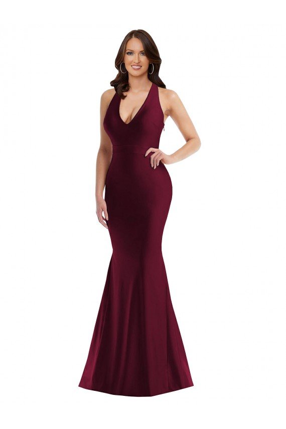 Plunge Neckline Cutout Low Back Formal Silky Satin Mermaid Bridesmaid Dress / Prom Dress Bristol