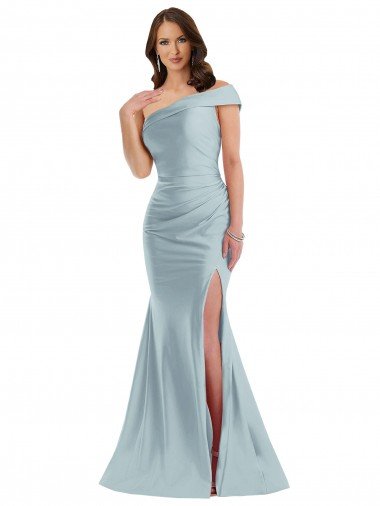 Bias-Cuff One Shoulder Formal Silky Satin Mermaid Bridesmaid Dress / Prom Dress with Side Slit Bristol