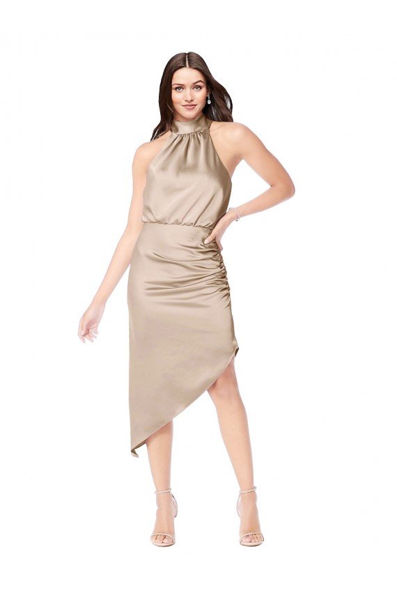 Silky Satin High Low Midi Cocktail Length Bridesmaid Dress / Prom Dress with Asymmetric Skirt Bristol