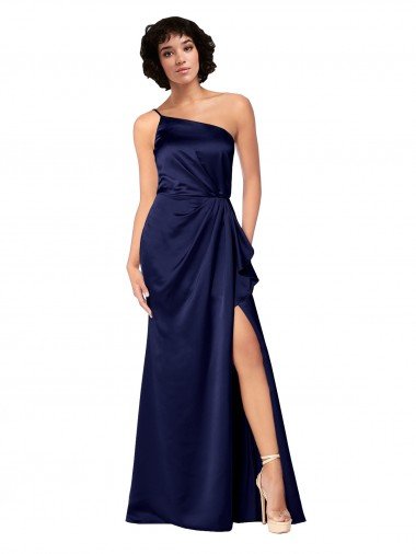 One Shoulder Formal Silky Satin Bridesmaid Dress / Prom Dress with Skirt Slit Bristol